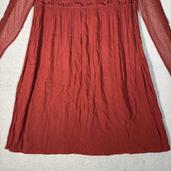 Sundance Mini Dress Womens Size 2 Rust Red Long Sleeve Lace Paneled Crochet Boho - Picture 3 of 14
